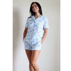 Nothing Finer Brand Tar Heel Toile blue and white shorty pajama set UNC